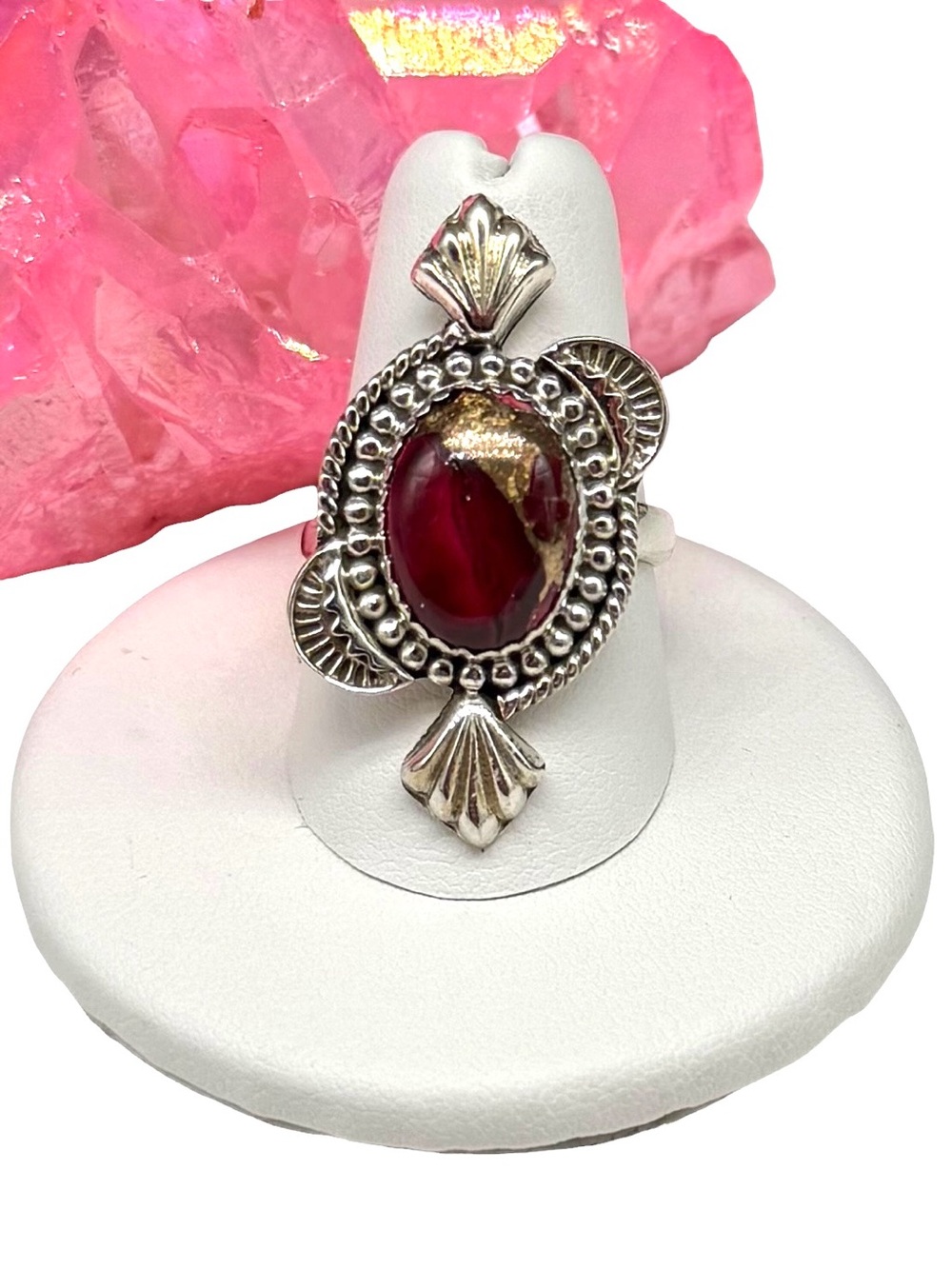 Red Rose Dahlia Kingman Turquoise Ring 925 Sterling Silver Adjustable Size 7 - 9